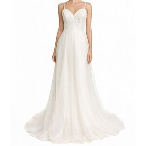 Lulus Formal Sleeveless Beaded Dress Maxi Wedding Bridal Gown M NWT